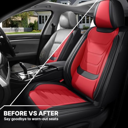 Image of for GMC Terrain 2010-2025 Seat Covers 2P (Black /Red) | Waterproof car seat cover, anti-slip, breathable. Airbag compatible. Seat heating works. Easy clean. Durable stitching.