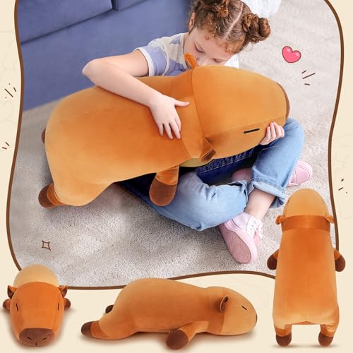 Image of Auspicious beginning 30'' Giant Capybara Plush Stuffed Animal- Cute Capybara Plush Pillow Plushies, Large Body Pillow Capybara Stuffed Animal, Cute Body Pillow Birthday Gifts for Kids Girls Boys