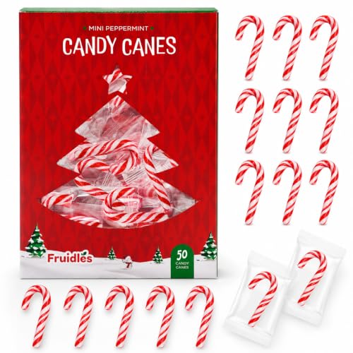Fruidles Christmas Mini Candy Canes 100 Pack Peppermint Flavor, Individually Wrapped, 2' Inch,
