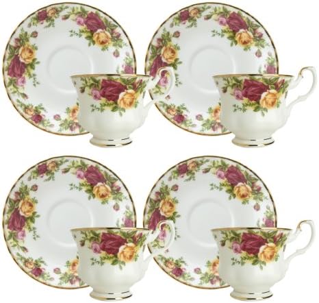Royal Doulton-Royal Albert Old Country Roses Teacups and Saucers, Set of 4 Royal Doulton-Royal Albert Old Country Roses Teacups and Saucers, Set of 4