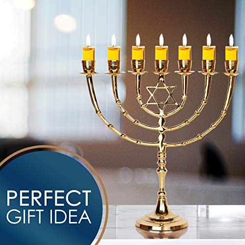 HalleluYAH Menorah 7 Branched Candelabra Plus Anointing Oil from Israel - Classic Star of David Design - Judeo-Christian Symbol - Made in Israel Made of Brass Copper - 11 Inches High - Thumbnail 5