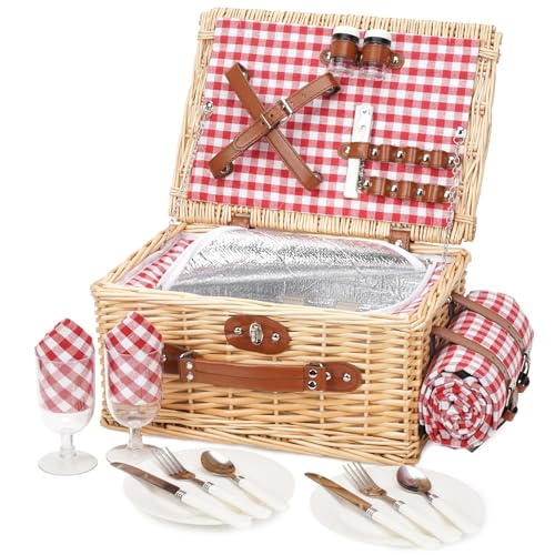 Panier de pique-nique pour 2 personnes - Avec compartiment isotherme et couverture de pique-nique...