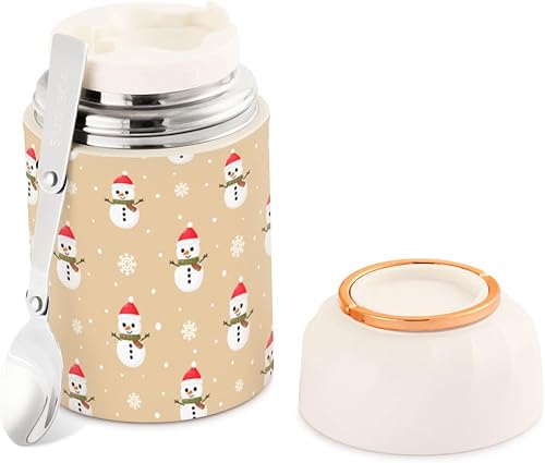 MCHIVER Christmas Snowman Cute Food Jar with Spoon Stainless Steel Vacuum Insulated Food Container 17 oz Food Flask for Adults