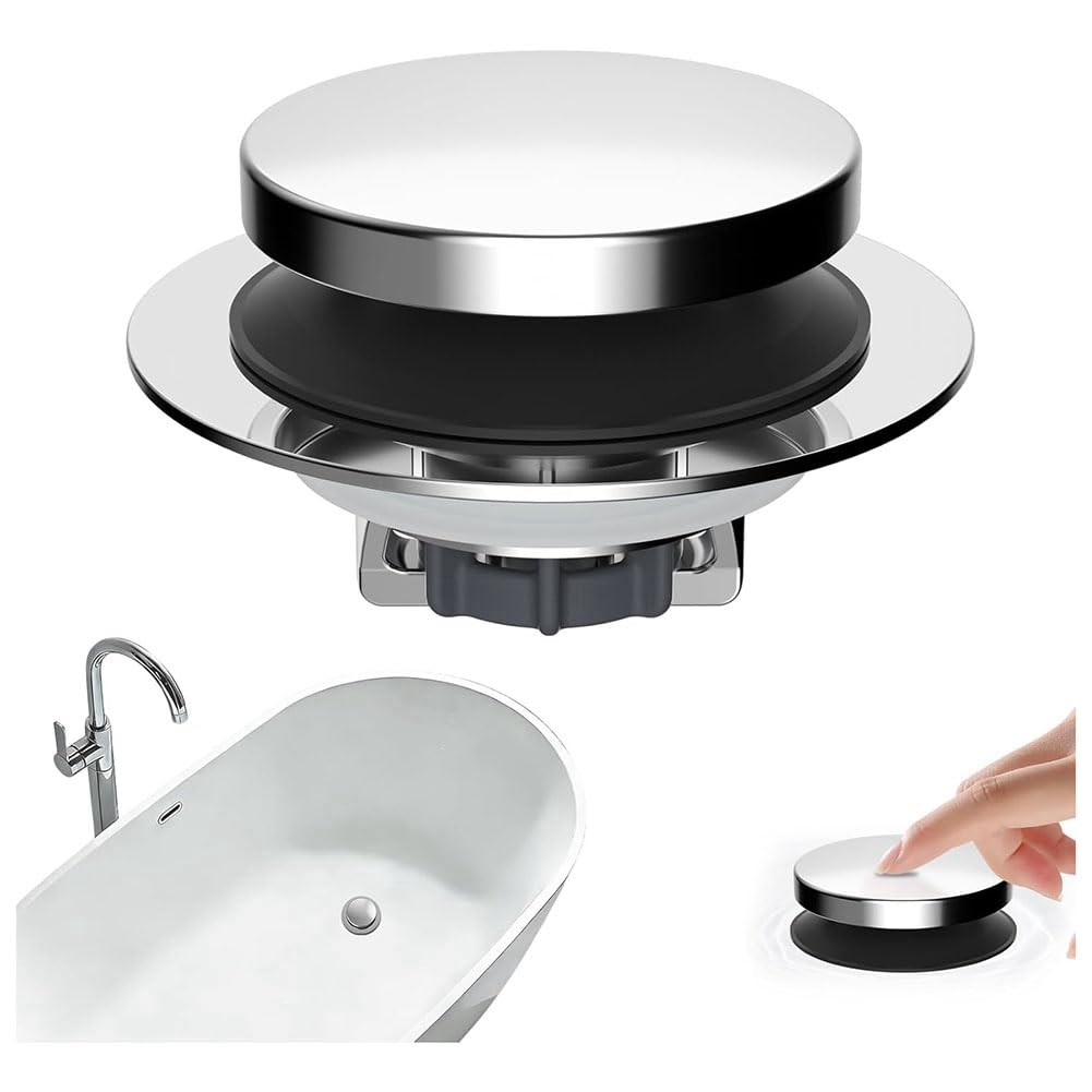Jnchdghwa Bathtub Drain Stopper Metal, Up Tub Design, Anti-Clogging, Removable Filter Basket, Hair Catcher