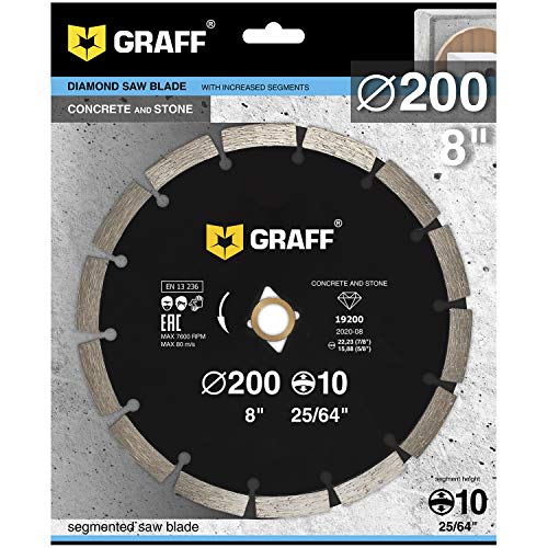 Graff Diamond Blade For Angle Grinder - Diamond Cutting Wheel For Cutting Stone, Marble, Granite, Brick, Masonry, Paving Flag, Concrete - Diamond Saw Blades Segment Height 0.394” (10 Mm) - 8 Inches #TOP4