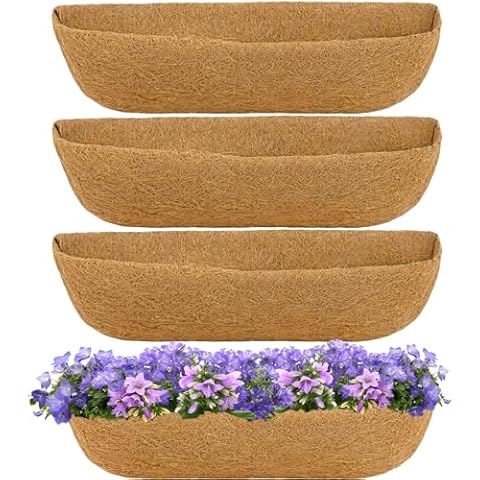 HFHOME 4PCS 24 Inch Coco Liners for planters, Horse Trough Coconut Planter Hanging Basket Liners for Window Box Hanging Trough Planter Cover