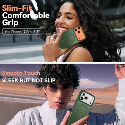 Image of BENTOBEN Magnetic for iPhone 17 Pro Case 6.3 inch 2025, [Compatible with Magsafe] Cute Slim Matte Military Shockproof Drop Protective Bumper Girl Women Men Boy Phone Cover for iPhone 17Pro, Dark Green