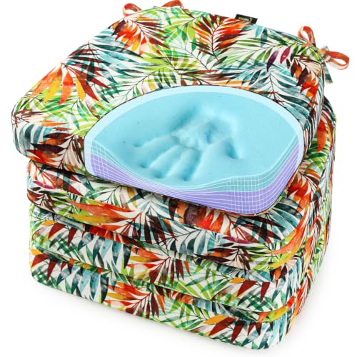 SUNROX Cooling Gel Memory Foam Chair Cushions, 2.6" Thick U-Shaped Dual-Layer Comfort Dining Chair Pads, Non Slip Seat Cushion with Ties for Indoor Kitchen Office 17"x16" Set of 4, Bamboo Palm