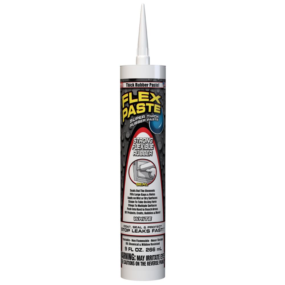 Flex Paste, Waterproof Paintable Putty, Spackle Sealant, Fill Gaps Cracks Holes - Block Out Water and Air - UV Resistant - Walls, Drywall, EPDM, Concrete, Roof, RV Repairs, White, Cartridge-image-8