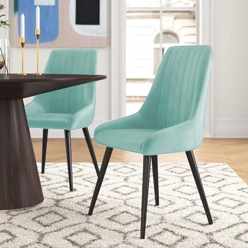 Image of Finch Fox Morris Velvet Dining Chair for Living Room, Bedroom, Home Office with Black Metal Legs in Pista Color