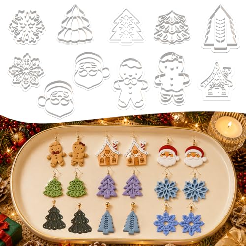 11 Pcs Holiday & Woodland Polymer Clay Cutters Set - Mushroom Snowflake Christmas Tree & Animal Shaped Clay Cutters for Polymer Clay Jewelry Making Perfect Christmas & Animal Lover Gift