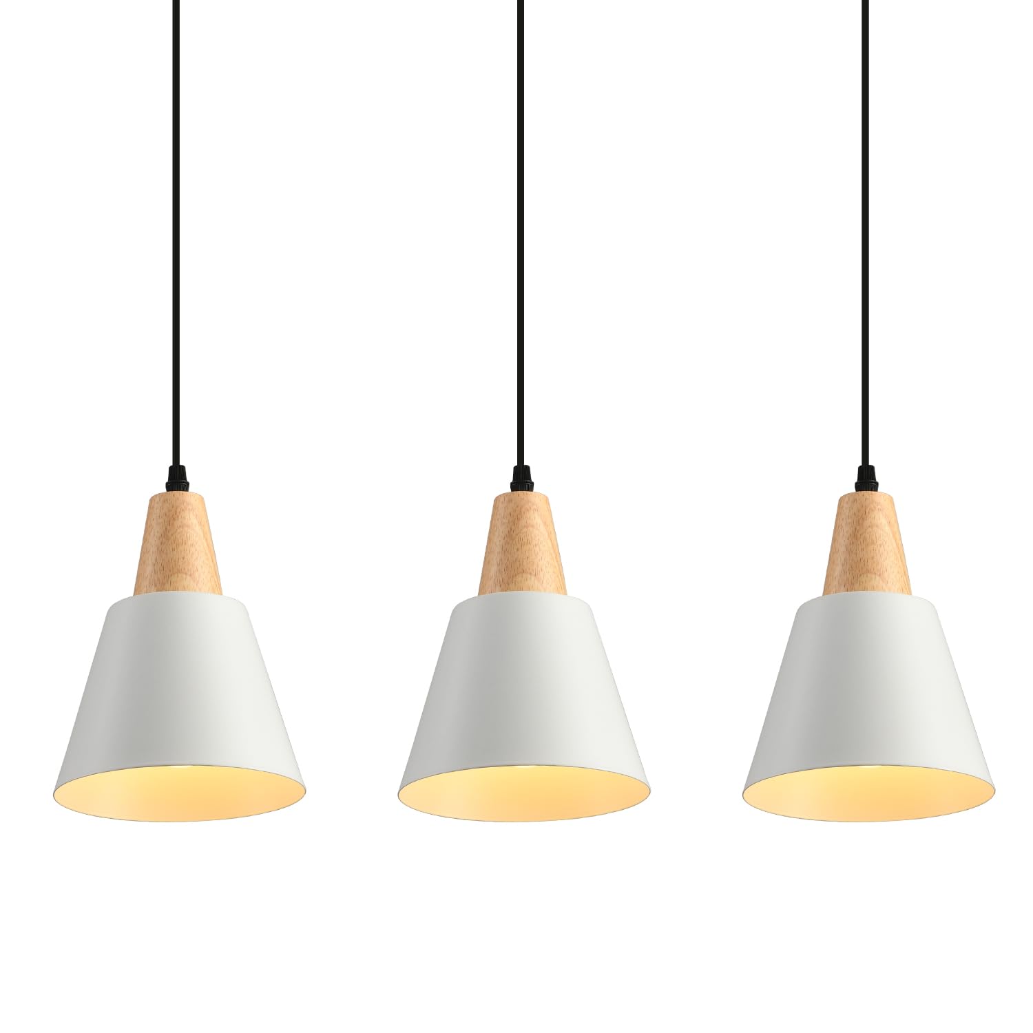 IHENGYANLT 2 Pack Pendant Lights, White Pendant Lights Kitchen Island,Wood Dome Minimalist Industrial Ceiling Hanging Lights for Kitchen Island, Barn,