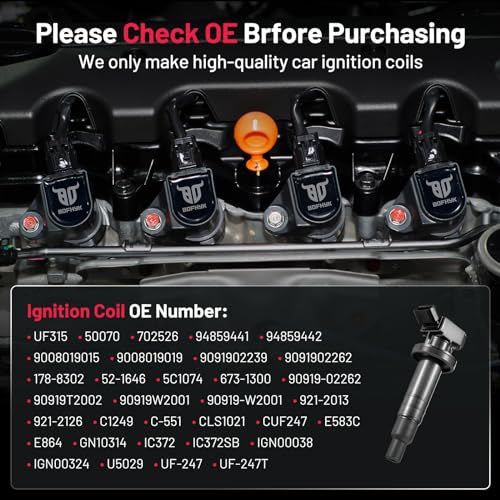 Image of BDFHYK Ignition Coil Pack UF247 Compatible with Toyota Corolla 2005 2006 Toyota Celica 2003-2008 Toyota Matrix Pontiac Vibe Chevy Prizm Toyota Coil Pack 1.8L Coil for UF315 702526 C1249 Set of 4