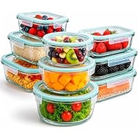 edihome, Contenitori Ermetici per Alimenti Vetro, 8,14 o 18 pezzi (contenitori + coperchi), a tenuta d’aria, a prova di perdite – Senza BPA, approvato dalla FDA e dal FSC (9 contenitori)