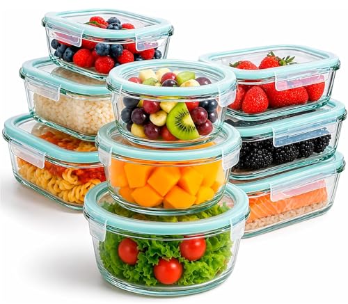edihome, Boîte Alimentaire Hermétique en Verre, 8, 14 ou 18 pièces, pour aliments hermétiques, Résistant au lave-vaisselle, Rangement Cuisine, sans BPA, certifié...