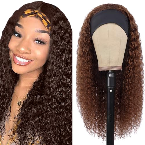 BaaerHve 34 Inch #4 Brown Headband Wigs Human Hair Water