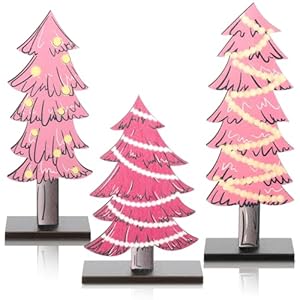 Meooeck 3 Pcs Rustic Christmas Decor Tabletop Christmas Tree Decorations Farmhouse Wood Trees Wooden Tree Centerpieces for Tables Rustic Xmas Decor with Rectangular Base for Home(Pink) Meooeck 3 Pcs Rustic Christmas Decor Tabletop Christmas Tree Decorations Farmhouse Wood Trees Wooden Tree Centerpieces for Tables Rustic Xmas Decor with Rectangular Base for HomePink