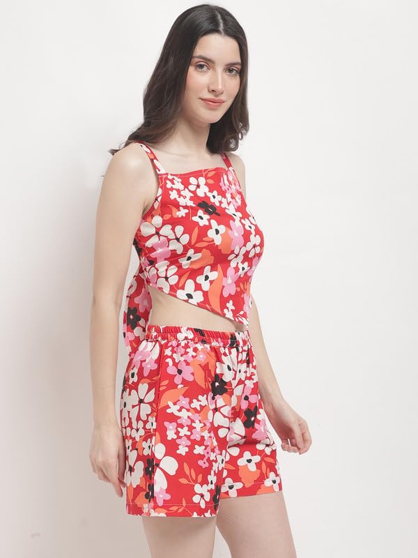 EROTISSCH Women Printed Shoulder Straps Full Coverage Swim Set Red 2