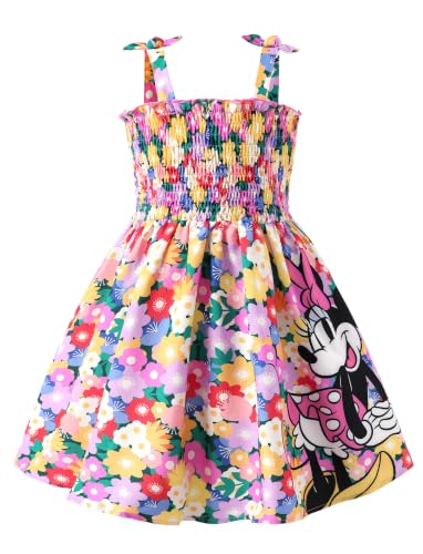 Image of Disney Princess Frozen Elsa Minnie Stitch Toddler Girl Dress Bow Tie Straps Smocked Summer Outfit Birthday Party Clothes 2-9Y