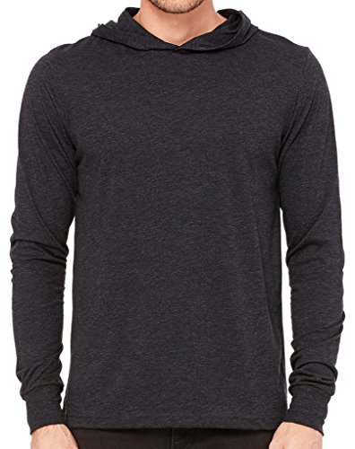 Yoga Clothing For You Mens Lightweight Long Sleeve Hoodie Tee Shirt, Large Charcoal Black Triblend