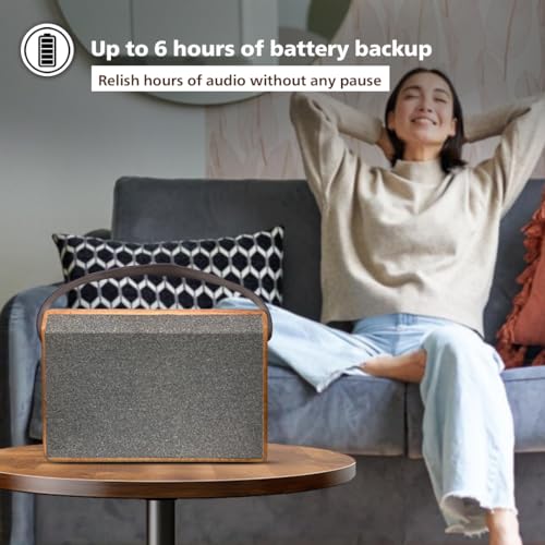 PHILIPS Audio TAS2228/94 20W 2.0 Ch Bluetooth Speaker with Retro Wooden Design, Aesthetic Look, Long Lasting Battery Life, Multipoint Connectivity - Bluetooth, USB, FM, Mic Input (Brown) - Image 8