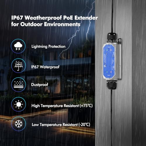 Image of MokerLink IP67 Outdoor 2 Port Gigabit PoE Extender, IEEE 802.3 af /at /bt PoE Repeater 90W, 10 /100 /1000Mbps, 1 PoE in 1 PoE Out, Wall Mount Metal Waterproof POE Passthrough Switch