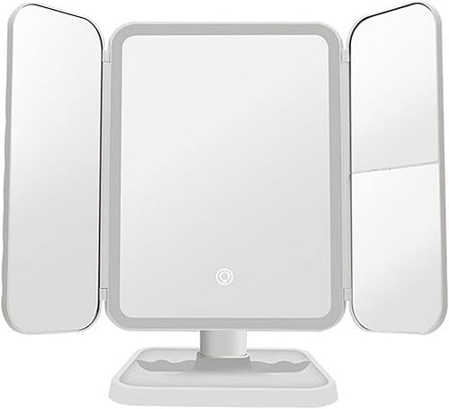 KOHARA Espejo de maquillaje con luz de 56 LED, pantalla táctil, atenuador, espejos de mesa, espejo cosmético, 3 espejos de tocador plegables, 180