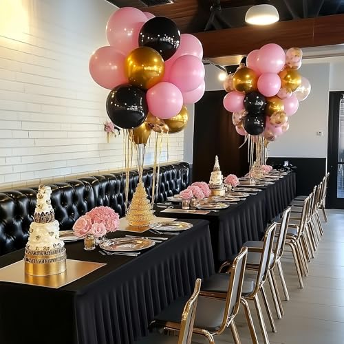 Image of 4 Pack Black Fitted Spandex Table Cloth Rectangle 8ft, Wrinkle Free High-Stretch Skirted Tablecloths for 8 Foot Rectangle Tables, Decor Parties Weddings Birthday Banquet Spandex Table Cloths Cover
