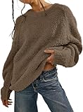 Beaully Women's Oversized Long Sleeve Crewneck Fuzzy Knit Warm Sweaters 2025 Fall Pullover Sweater Tops 6108 Khaki S