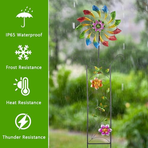 Image of DREAMYSOUL Wind Spinner Outdoor, Colorful Wind Sculpture & Spinner, Weathervane with Decorative Trellis for Climbing Plants, Kinetic Wind Spinners for Yard