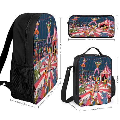 Printed Backpack With Lunch Pack Storage Box Case Circus Carnival 3pcs Lightweight Travel Backpack2