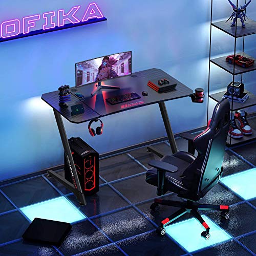 OFIKA Gaming Desk 44inch Z Shaped Computer Desk Racing Style Table Gamer PC Workstation with Free Mouse Pad