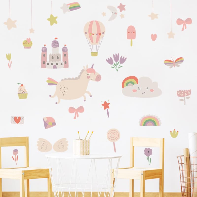 Image of Magical Unicorn Castle Wall Stickers for Kids Baby Wall Stickers for Kids Room Bedroom Playroom Nursery Living Room Decor Wall Art Wall Decoration Boho-Self-Adhesive