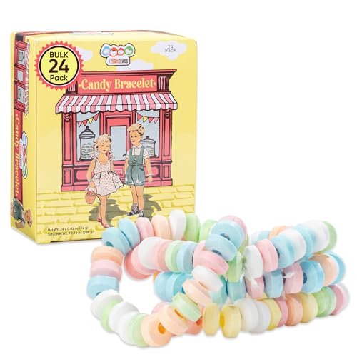 Vintage Candy Box 24 Candy Bracelets Individually Wrapped, Stretchable Vintage Candy Jewelry for Kids, The Perfect...