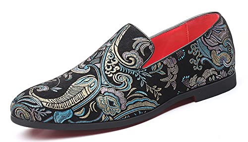 Santimon Men's Paisley Slip On Smoking Loafers Casual Business Formal Walking Relaxed Fit Lightweight Shoes2
