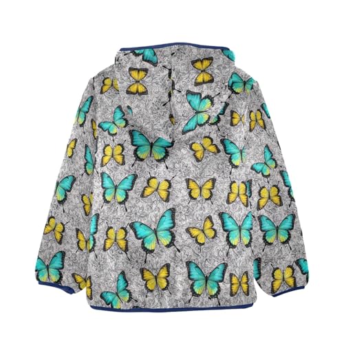 Butterflies Teal Yellow Boy Hooded Jacket, Comfy Light Fleece Jacket 3T2