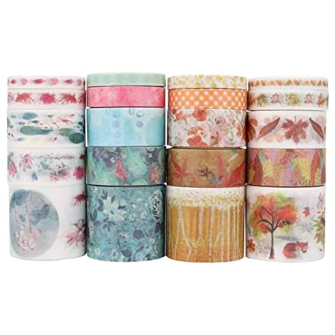 LGEGE 10 Rolls Washi Tape Set,30/15/8/5 mm Wide,Autumn Tree Falling Leaves Lotus & Leaf Pattern, hinese StyleMasking Tape Décor for Scrapbook,DIY Craft,Bullet Journal,Gift Wrapping (2m) Cover