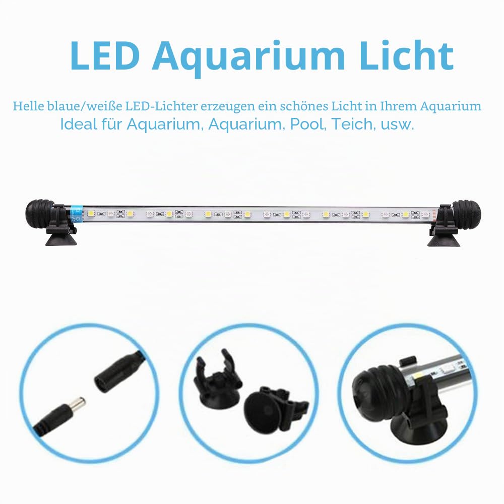 VARMHUS 18-112cm LED Aquarium-Licht Unterwasser BeleuchtungAufsatzleuchte Abdeckung Wasserdicht Lampe Stecker EU für Fisch Tank mit Fernbedienung RGB Farbwechsel (1.8 * 92cm, Weiß & Blau)