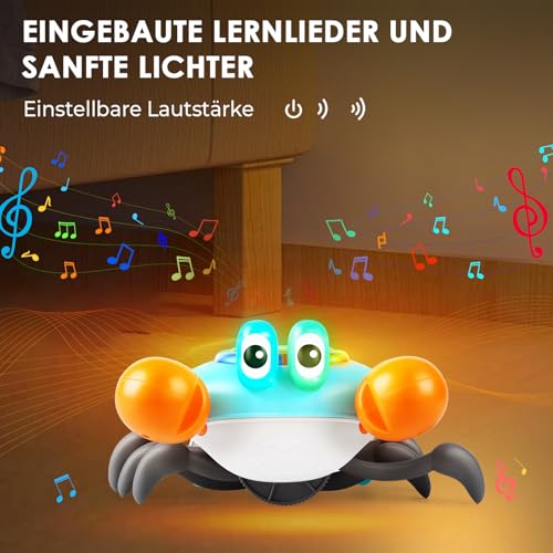 Aragallant Krabbe Baby Spielzeug, Elektronische Krabbel Krabbe ab 3 4 5 6 7 Jahre, Sensorische Krabbelspielzeug mit Musik und Hindernisvermeidung, Tummy Time Toys Geschenke für Kinder Junge Mädchen