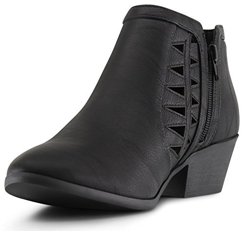 Marcorepublic Oslo Womens Perforated Cutout Chunky Shoes - Casual And Comfortable Ankle Booties & Block Stacked Boot Heels For Women - (Black Nbpu) - 6 #TOP3