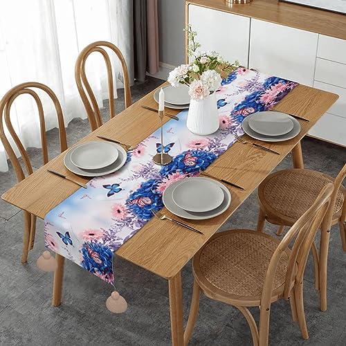 Chemin de table rustique papillon bleu et fleurs pour décoration de Noël - 2