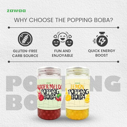 Image of Zawaa Boba Tea Assorted Popping Boba Pearls - Watermelon & Lemon| 300g Each (Pack of 2) | Bursting Bubble Tea Pearls