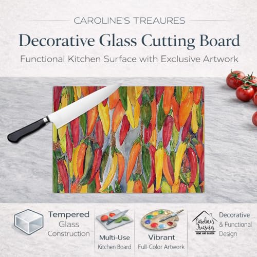 Tabla de cortar de vidrio templado decorativa Caroline's Treasures con diseño Hot Peppers, forma rectangular, tamaño 15.25 pulgadas x 11.25 pulgadas x 0.15 pulgadas miniatura 3