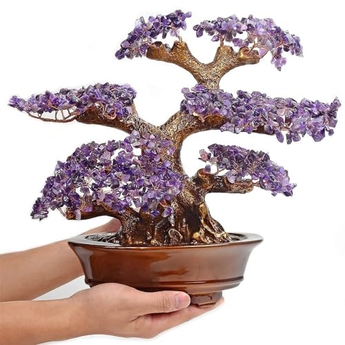 Amethyst Crystal Tree,Bonsai Tree of Life Home Office Decor,Bonsai Feng Shui Money Tree for Positive Energy and Wealth,1251 Amethyst Count,13