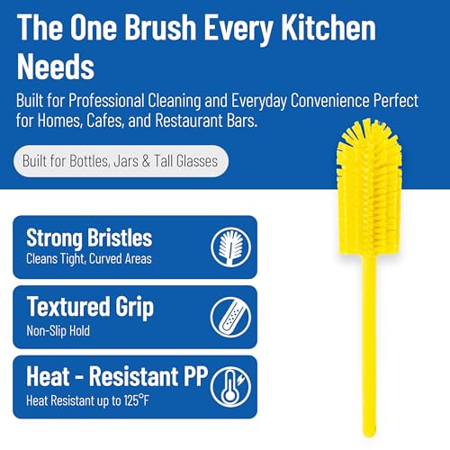 Image of SPARTA Large Water Bottle Brush Ideal for Wide-Mouth Jars, Bottles and Tumblers, Dishwashing Tool with Handle for Home and Commercial Kitchens, Plastic, 16 Inches, Yellow