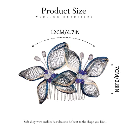 Casdre Butterflies Bride Wedding Hair Comb Gold Blue Rhinestone Bridal Hair Piece Side Comb Hair Accessories For Women And Girls #TOP6