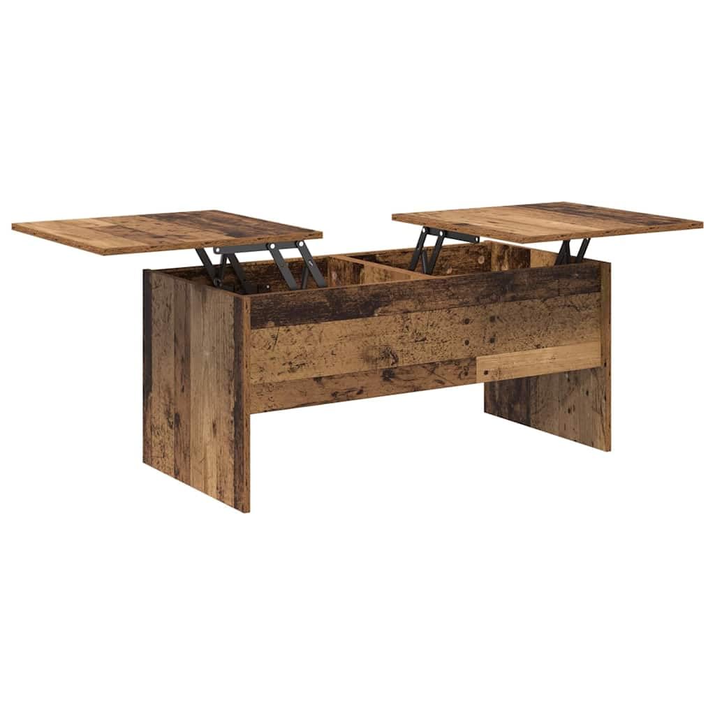 Stolik kawowy ze starego drewna 102 x 50,5 x 46,5 cm, materiał drewnopochodny, prostokątny, matowy, z 2 schowkami, do salonu, rustykalny wzór drewna