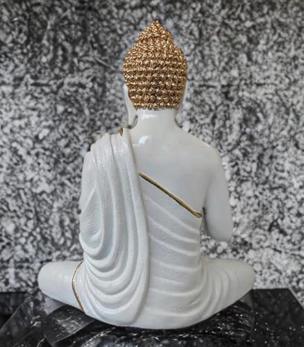 Image of UAG Exports 15 Inch White & Golden Meditating Buddha Statue | Gautam Buddha Figurine, Big Sitting Lord Buddha Idol for Home, Living Room, Office, Table Decor Display & Gifting