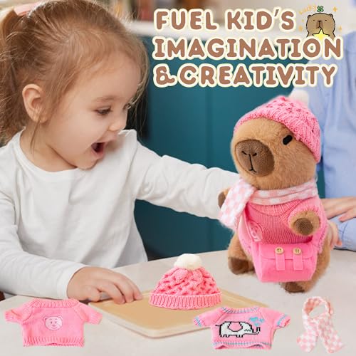 Image of Capybara Plush for Boys Girls Birthday Dress Up Cute Plushies,10 Pcs Set,9 Clothes and Accessories Kawaii Stuffed Animal Plushie Toy, Soft Peluche Doll for Kids 10.2 in