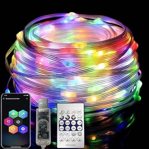 Jonurphy 10M RGBIC Guirlande Lumieuse de Noël,Contrôle APP/Télécommande,USB Guirlande Lumineuse Multicolore,Étanche IP65,pour Décoration Intérieure et Extérieure,Noël,Mariage,Fêtes